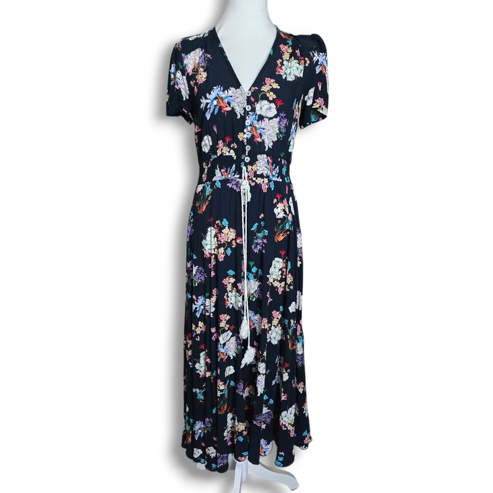 Boutique Floral V-Neck Button Front Maxi Dress